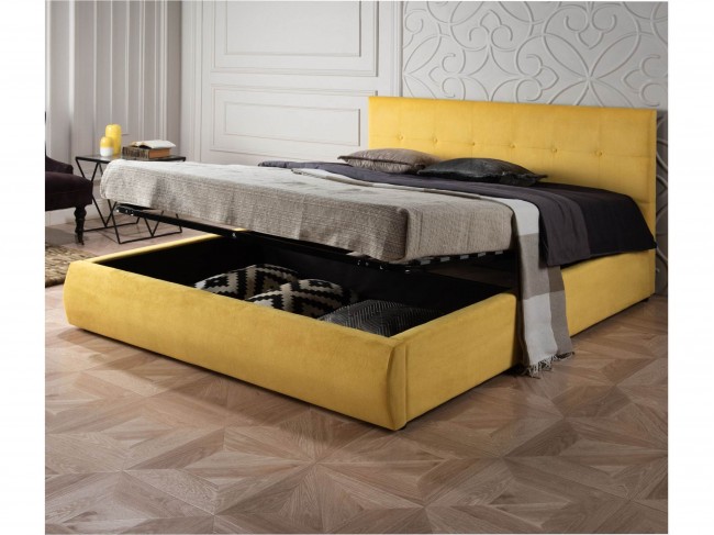 Мягкая кровать "Selesta" 1600 желтая с матрасом АСТРА  фото