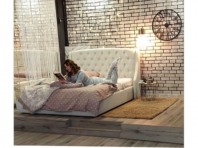 Мягкая кровать "Stefani" 1400 беж с подъемным механизм фото