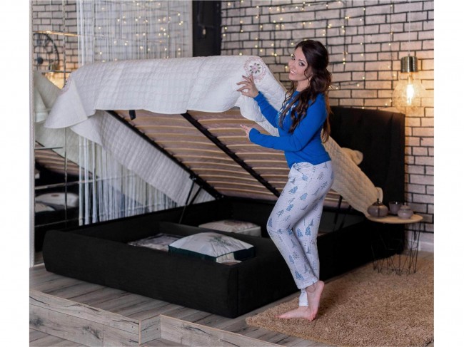 Мягкая кровать "Stefani" 1400 темная с подъемным механ фото