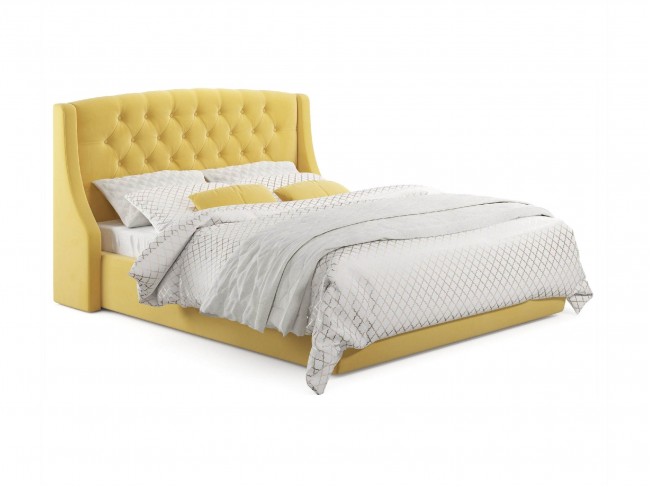 Мягкая кровать Stefani 1600 желтая с подъемным механизмом с орт. фото