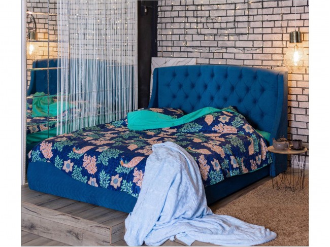 Мягкая кровать "Stefani" 1800 синяя с подъемным механи фото