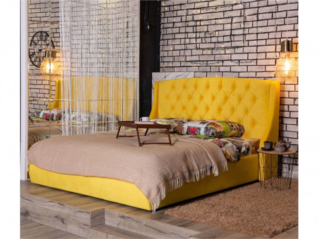 Мягкая кровать "Stefani" 1800 желтая с подъемным механ фото