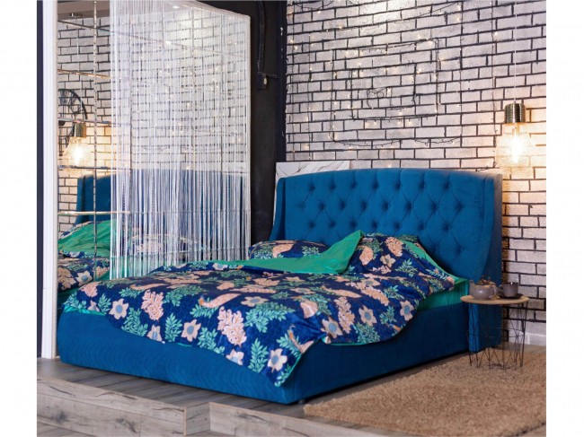 Мягкая кровать "Stefani" 1800 синяя с ортопед. основан фото