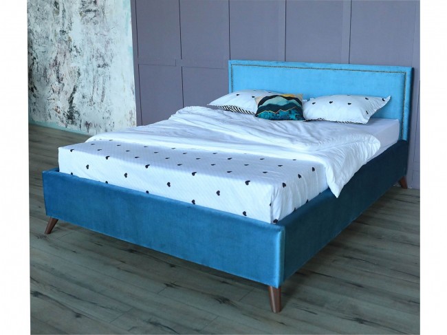Мягкая кровать Melani 1600 синяя ортопед.основание с матрасом PR фото