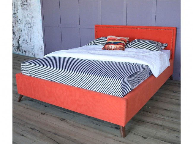 Мягкая кровать Melani 1600 оранж ортопед.основание с матрасом АС фото