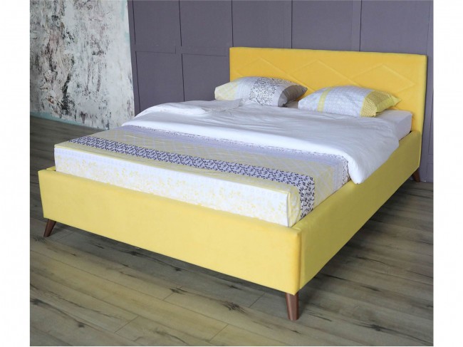 Мягкая кровать Monika 1600 желтая c ортопедическим основанием и фото