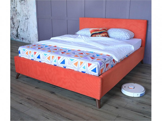 Мягкая кровать Monika 1600 оранж c ортопедическим основанием и фото