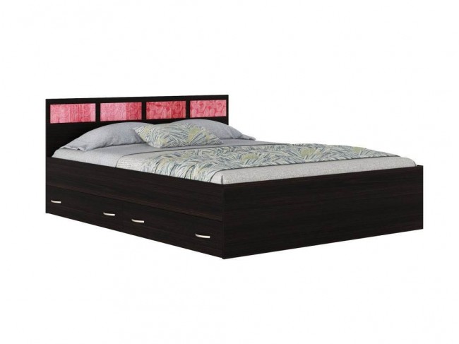 Двуспальная кровать "Виктория-С" 160*200 со стеклом ящ фото