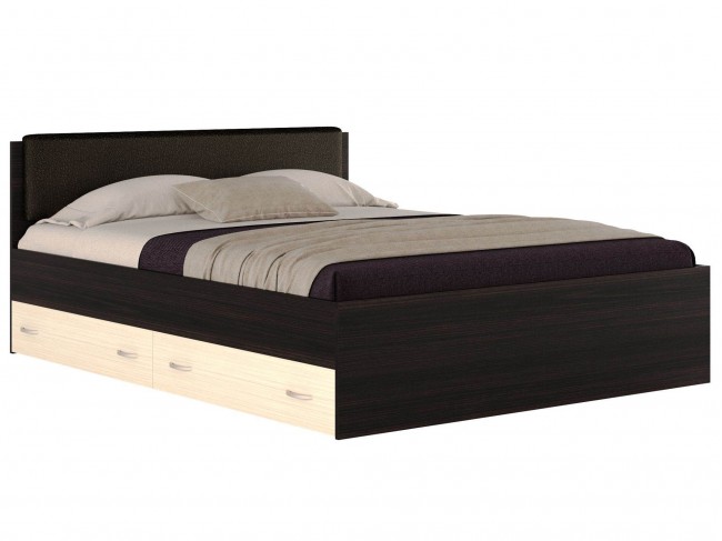Кровать Виктория ЭКО узор 160 с ящиками (Венге/Дуб) темный с фото