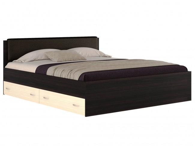 Кровать Виктория ЭКО узор 180 с ящиками (Венге/Дуб) темный с фото