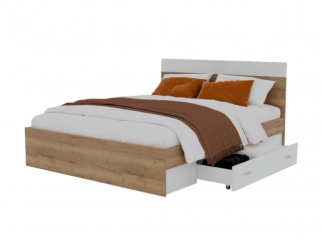 Кровать "Диана" 1600 с 2 ящиками (дуб золотой/белый) с фото