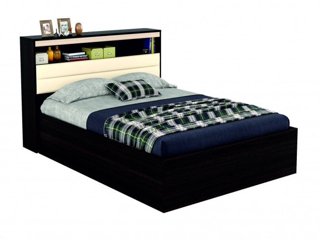Кровать "Виктория" 140 см. с откидным блоком из кожи и фото