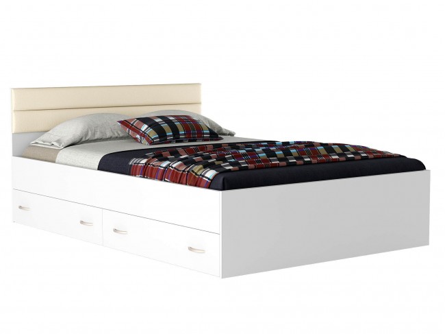 Кровать Виктория-МБ 140 с ящиками белая фото