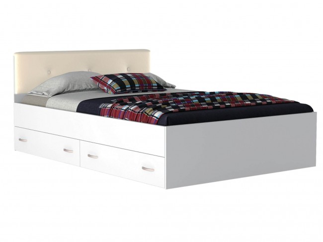 Кровать Виктория ЭКО-П 140 с ящиками белая с матрасом ГОСТ фото