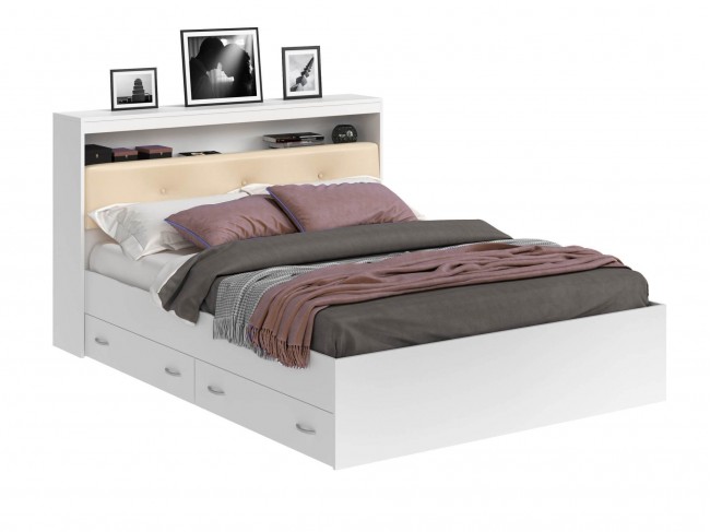 Кровать Виктория ЭКО-П белая 160 с блоком и ящиками фото