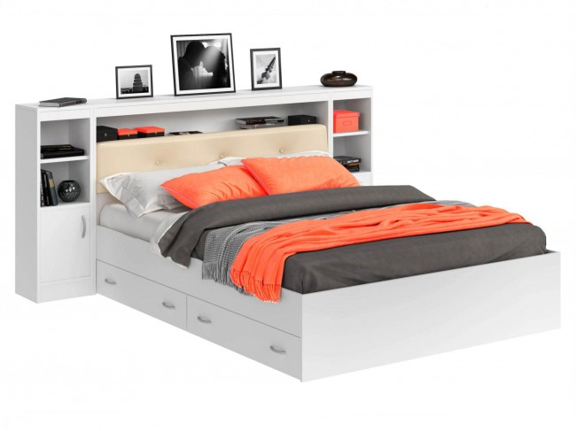 Кровать Виктория ЭКО-П белая 160 с блоком, тумбами и ящиками фото