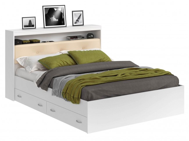 Кровать Виктория ЭКО-П белая 140 с блоком и ящиками с матрасом P фото
