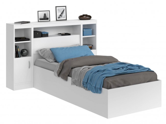 Кровать Виктория белая 90 с блоком, тумбами и матрасом ГОСТ фото