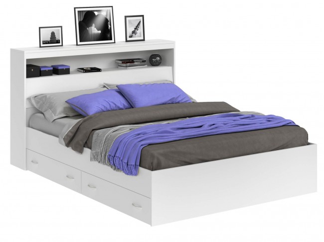Кровать Виктория белая 140 с блоком, ящиками и матрасом ГОСТ фото