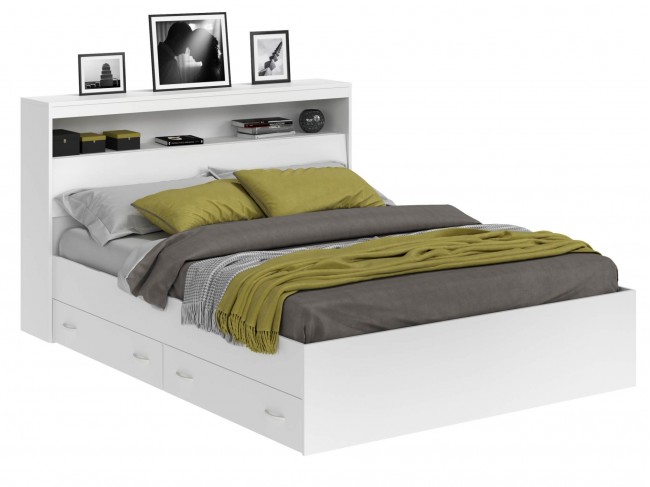 Кровать Виктория белая 160 с блоком, ящиками и матрасом ГОСТ фото