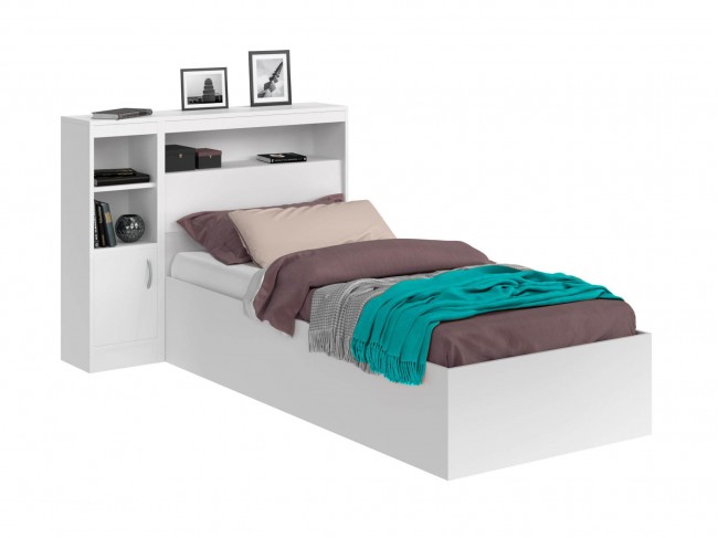 Кровать Виктория белая 90 с блоком, 1 тумбой и матрасом PROMO B  фото