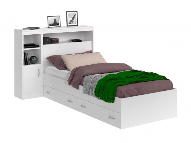 Кровать Виктория белая 90 с блоком, 1 тумбой, ящиками и матрасом фото