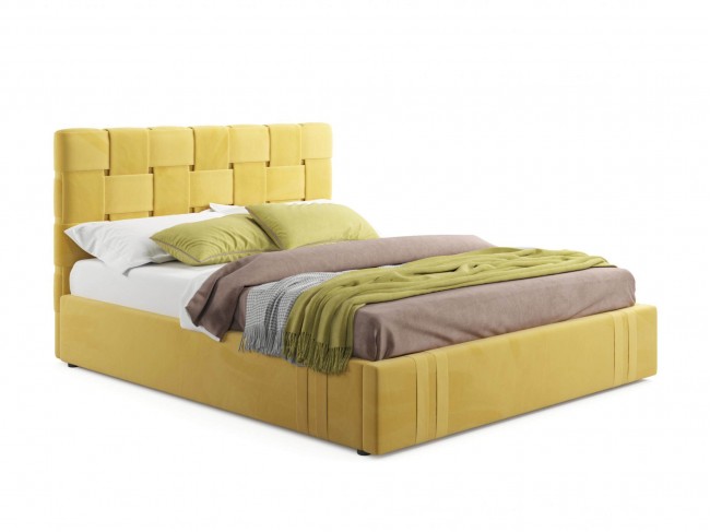 Мягкая кровать Tiffany 1600 желтая с ортопедическим основанием фото