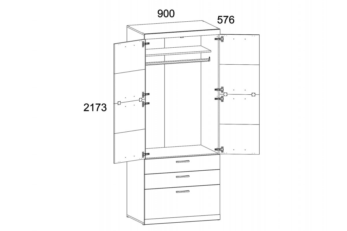Шкаф двухстворчатый распашной с полками и штангой чертежи и размеры
