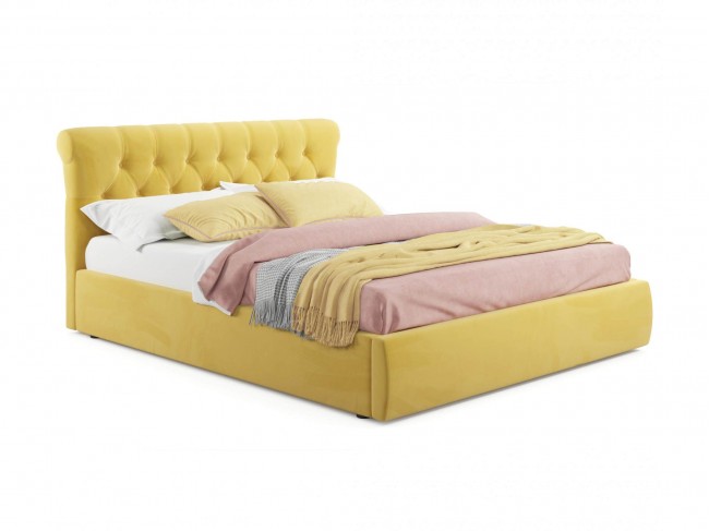 Мягкая кровать Ameli 1600 желтая с ортопедическим основанием фото
