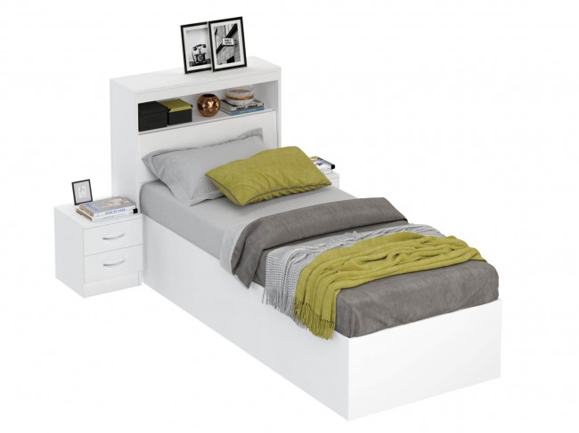 Кровать Виктория белая 90 с блоком и 2 прикроватными тумбами фото