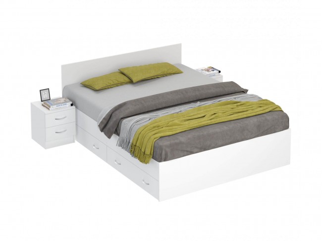 Кровать Виктория 180 белая с ящиками и 2 прикроватными тумбами фото