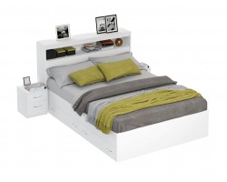 Кровать Виктория белая 140 с блоком, ящиками и 2 прикроватным
