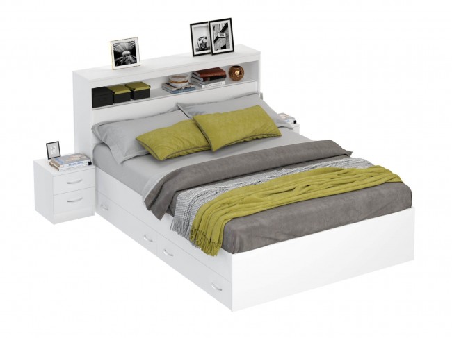 Кровать Виктория белая 160 с блоком, ящиками и 2 прикроватными т фото