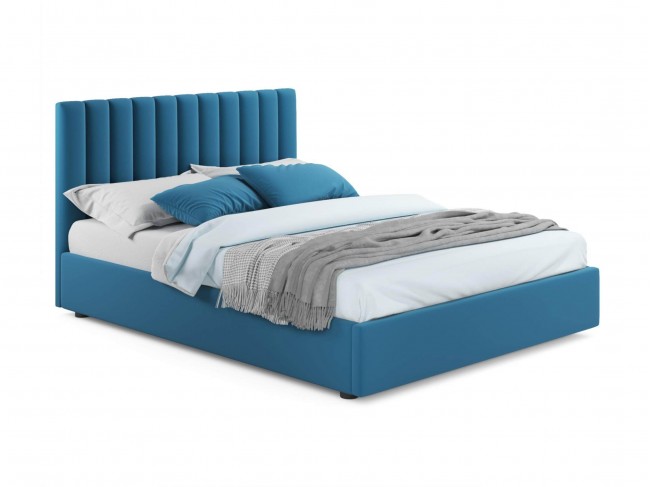 Мягкая кровать Olivia 1600 синяя с ортопедическим основанием фото