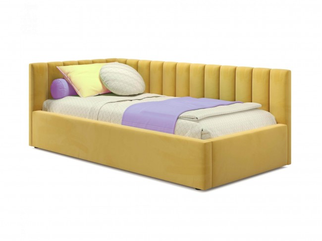Мягкая кровать Milena 900 желтая с подъемным механизмом и матрас фото
