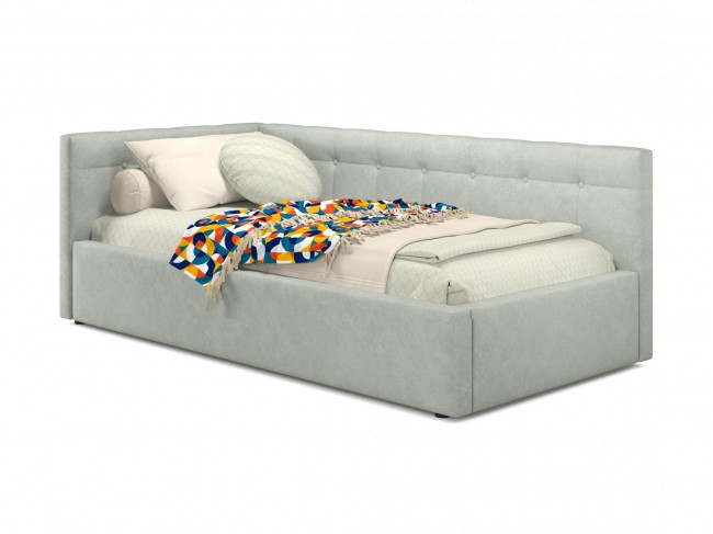 Односпальная кровать-тахта Bonna 900 кожа серый с подъемным меха фото