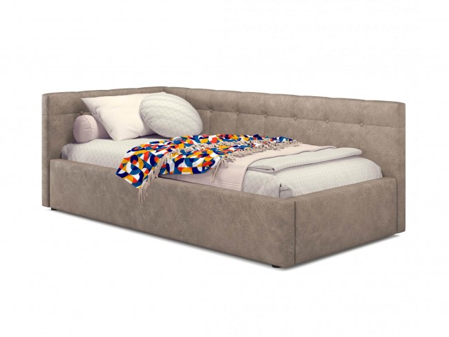 Односпальная кровать-тахта Bonna 900 кожа латте с ортопедическим фото