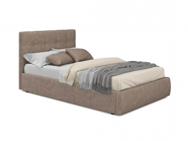 Мягкая кровать Selesta 1200 кожа латте с подъемным механизмом фото