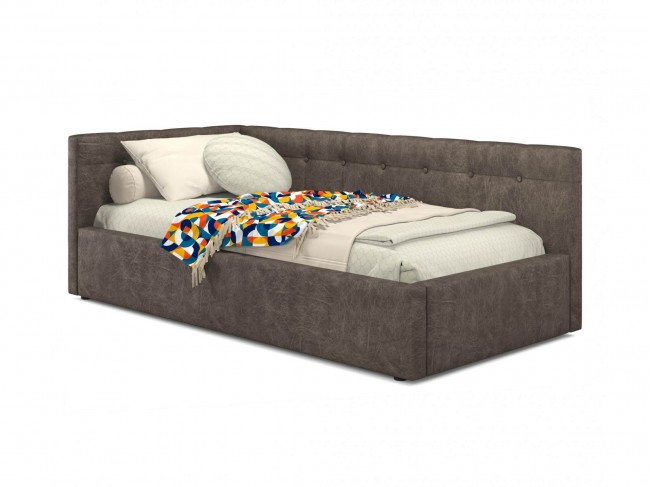 Односпальная кровать-тахта Bonna 900 кожа брауни с подъемным мех фото