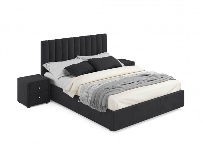 Мягкая кровать с тумбами Olivia 1600 темная с подъемным механизм фото