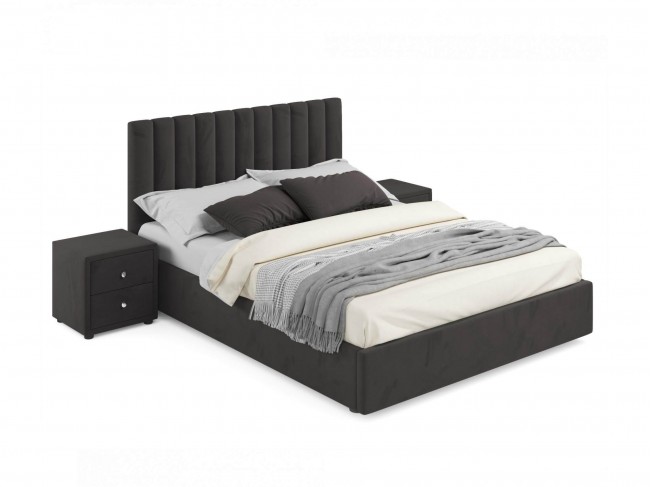 Мягкая кровать с тумбами Olivia 1600 шоколад с подъемным механиз фото