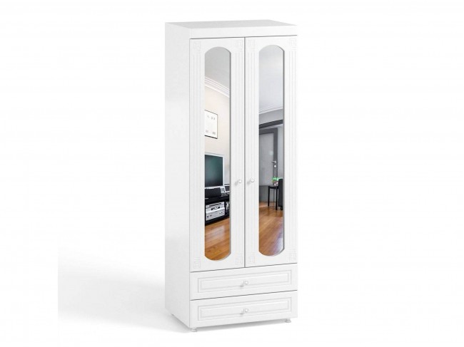 Шкаф 2-х дверный с зеркалами и ящиками (гл.560) Афина АФ-50 бело фото