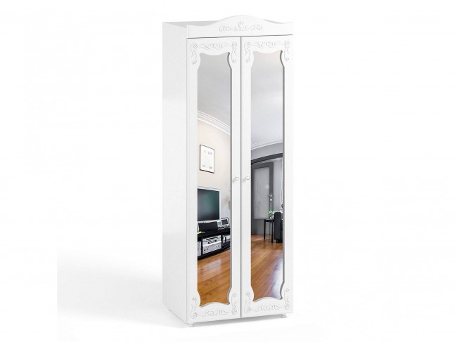 Шкаф 2-х дверный с зеркалами (гл.560) Италия ИТ-48 белое дерево фото