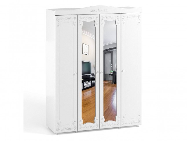 Шкаф 4-х дверный с 2-я зеркалами Италия ИТ-60 белое дерево фото