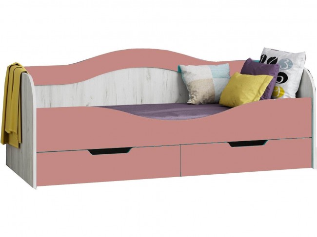 Юниор-15 МДФ Кровать №1 80х160 (Крафт белый, Розовый металлик) фото
