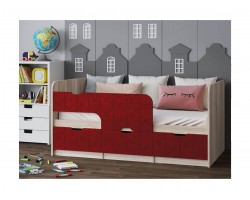 Кровать Детская Юниор-9, 80х160 (Красный металлик, Ясень шимо св