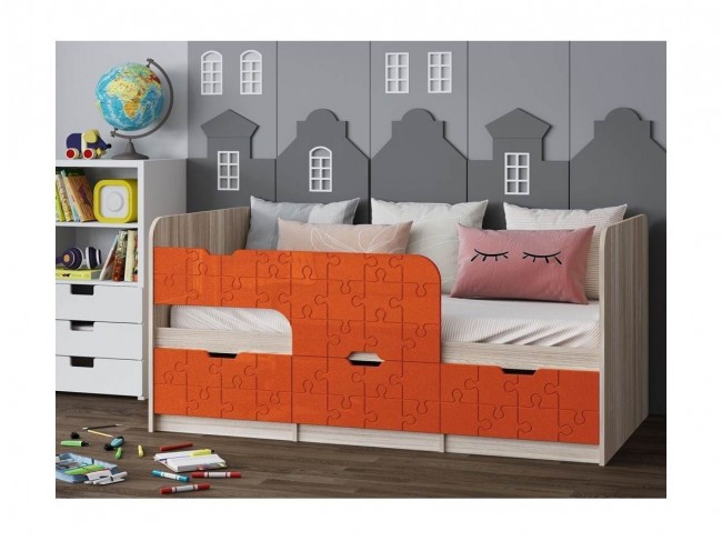 Детская кровать Юниор-9, 80х160 (Апельсин металлик, Ясень шимо с фото