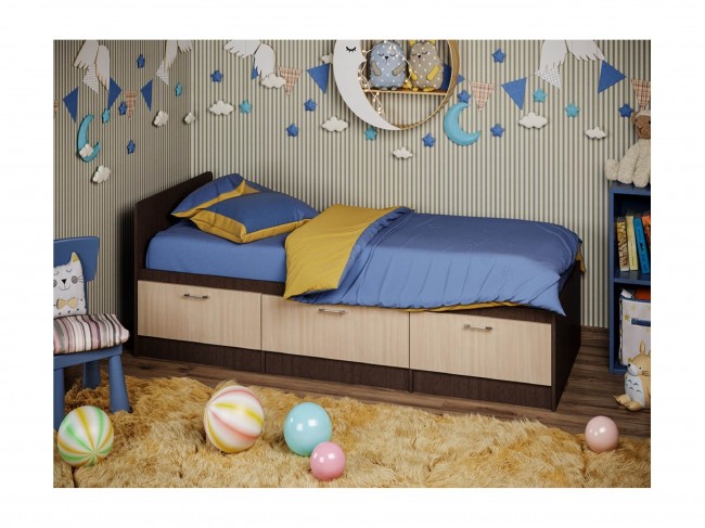 Детская кровать Юниор-5 ЛДСП (Ясень шимо темный / светлый) фото
