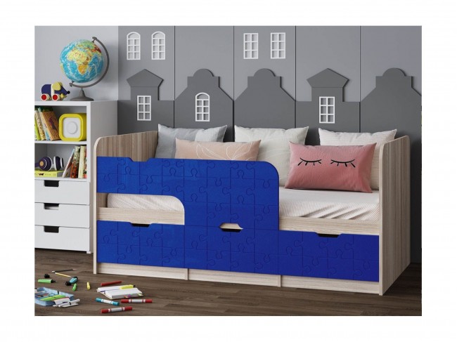 Детская кровать Юниор-9, 80х180 (Ясень шимо светлый, Темно-синий фото