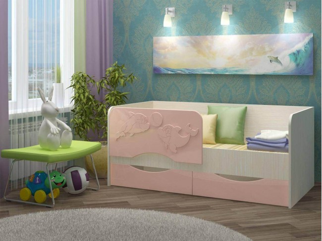 Детская кровать Дельфин-2 МДФ розовый, 80х160 фото